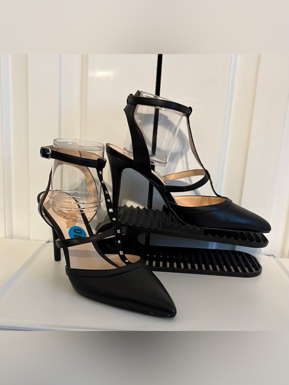 NINE WEST Black T-Strap Pointed High Heels